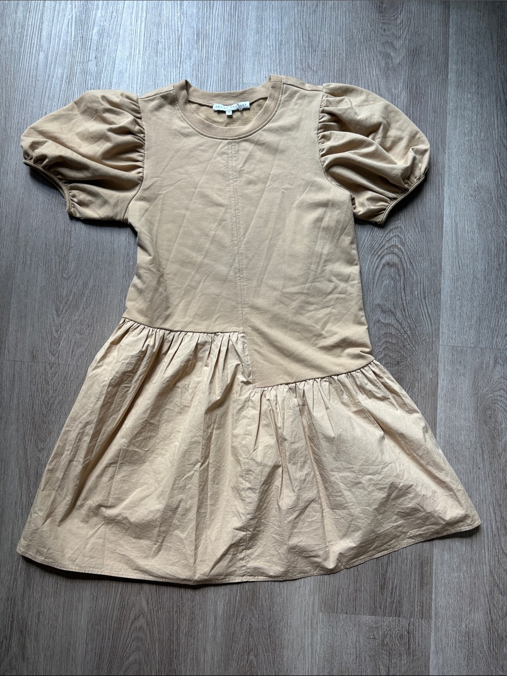 English Factory Beige Puff-Sleeve Casual Dress